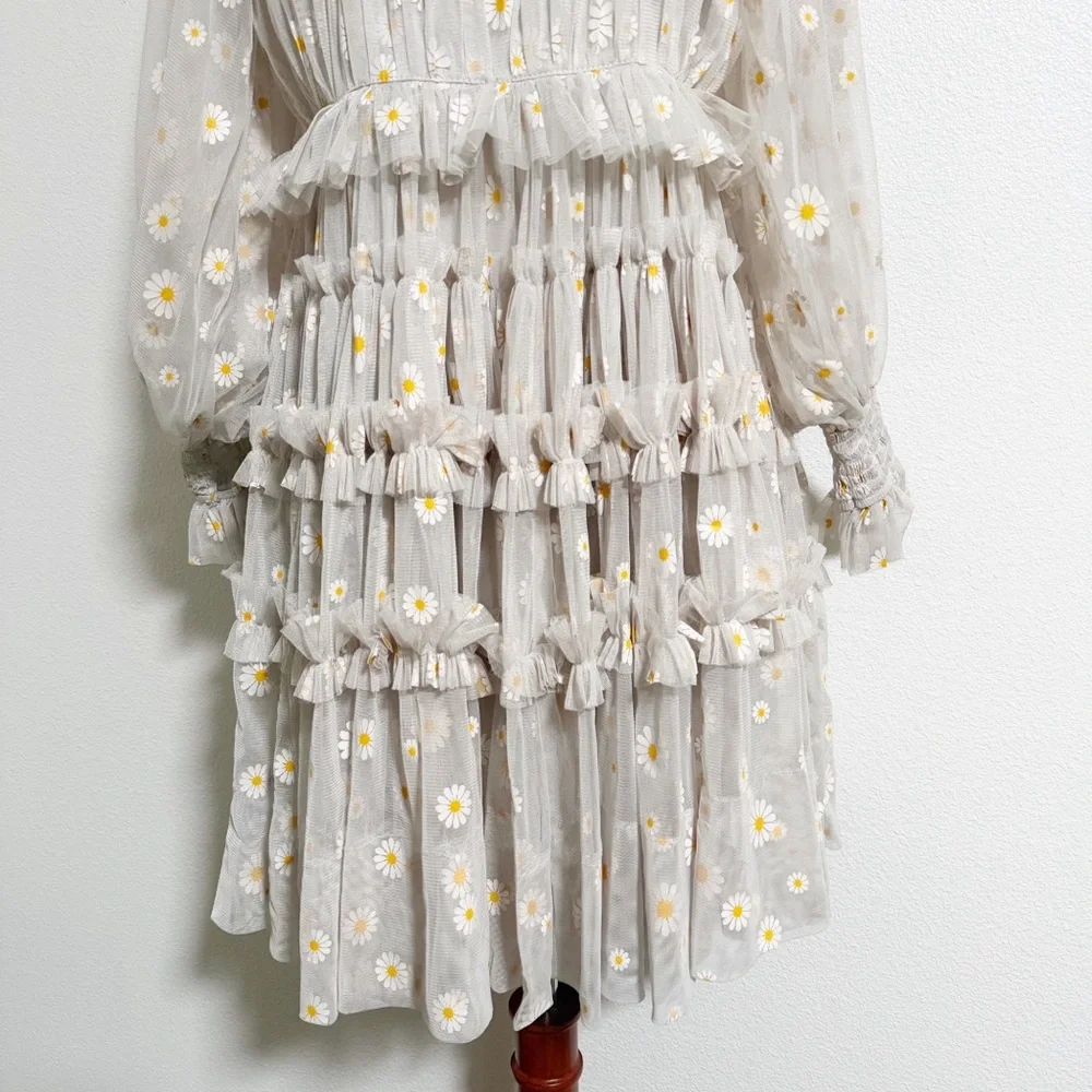 Lace & Beads Tulle Daisy Tiered Mini Dress - Picture 5 of 14
